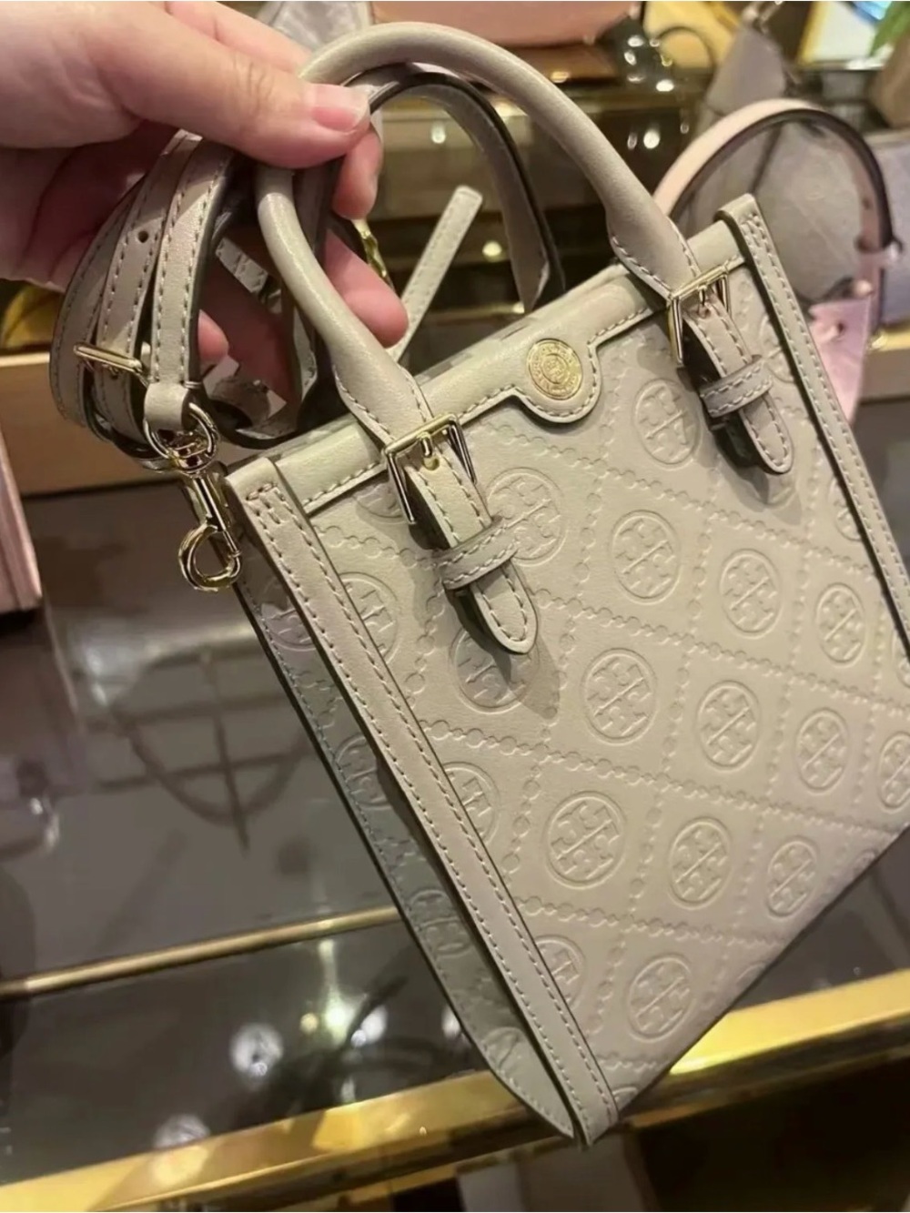 Tory Burch Taupe Embossed Mini Tote Crossbody - Picture 6 of 9